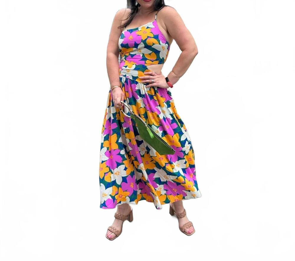 NEW ENTRO print sleeveless midi dress in orchid floral